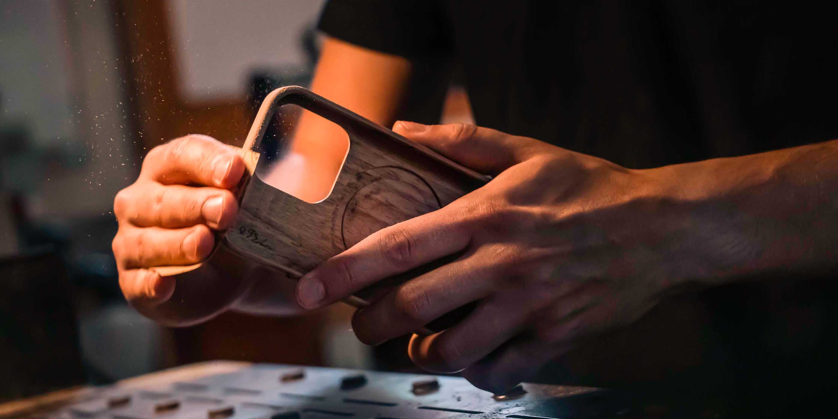 hand crafted wooden phone cases by Kerfcase - hand sanded